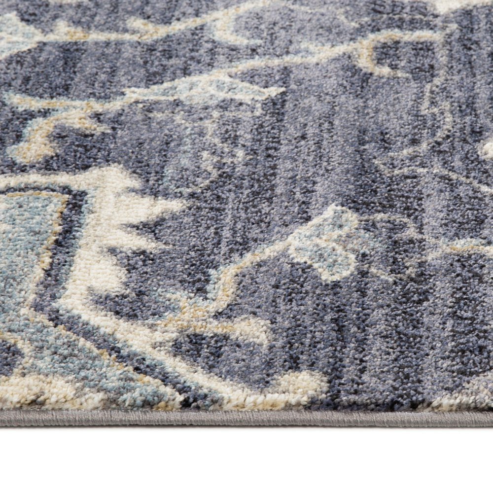 10' Ivory Gray And Blue Floral Medallion Runner Rug