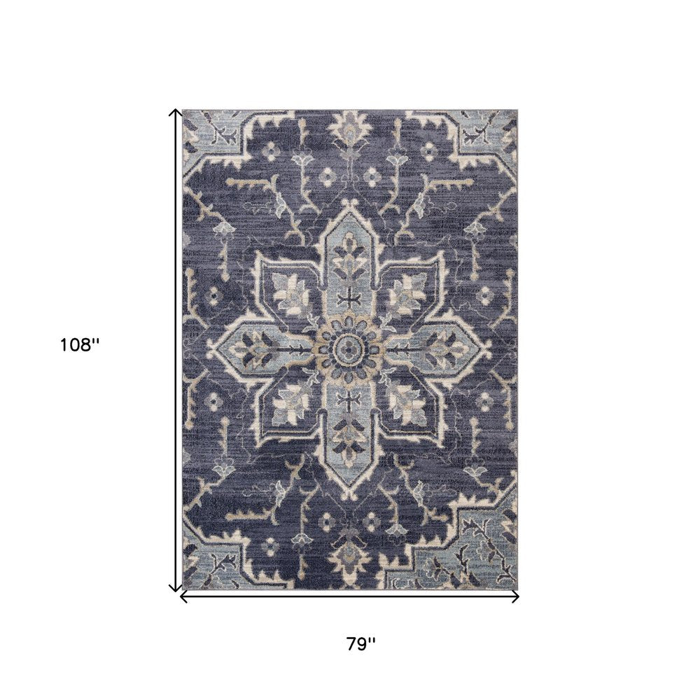 10' Ivory Gray And Blue Floral Medallion Runner Rug