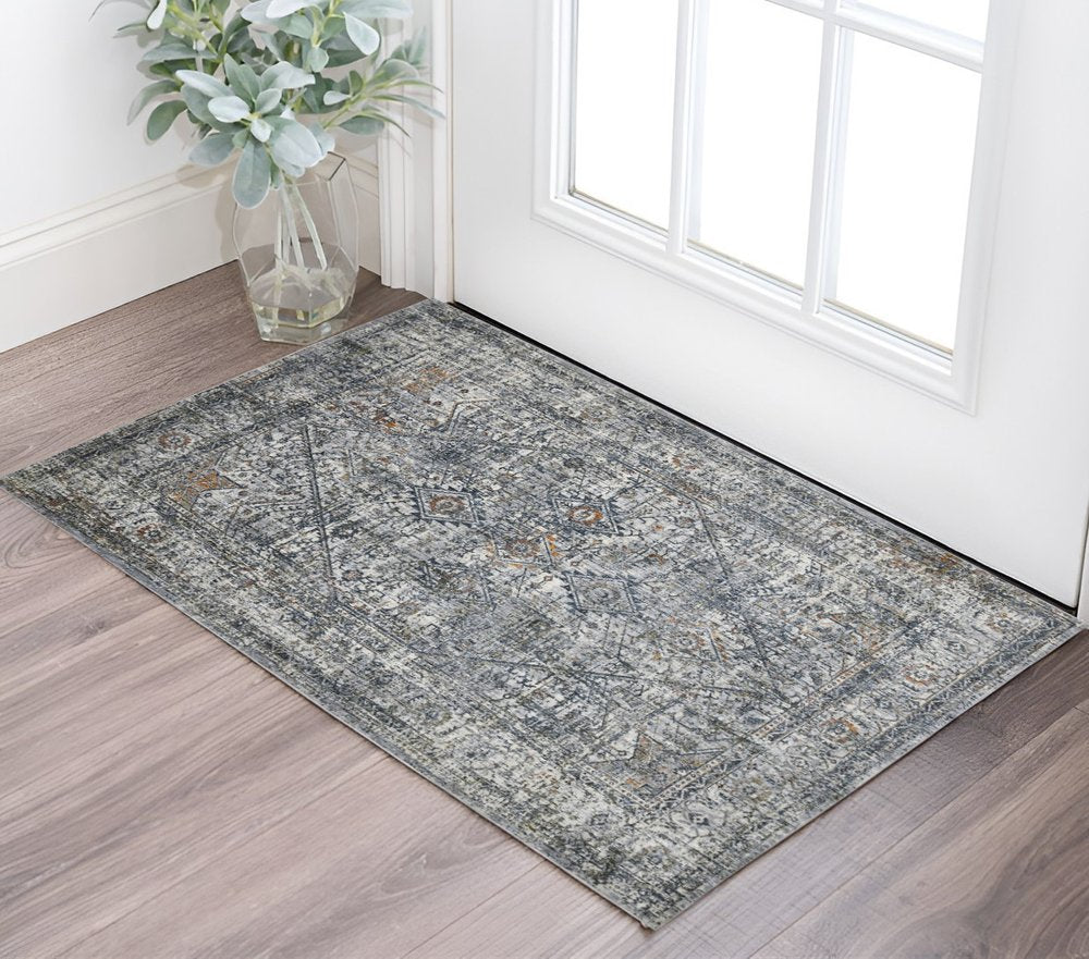 5' X 8' Ivory Gray And Rust Oriental Area Rug