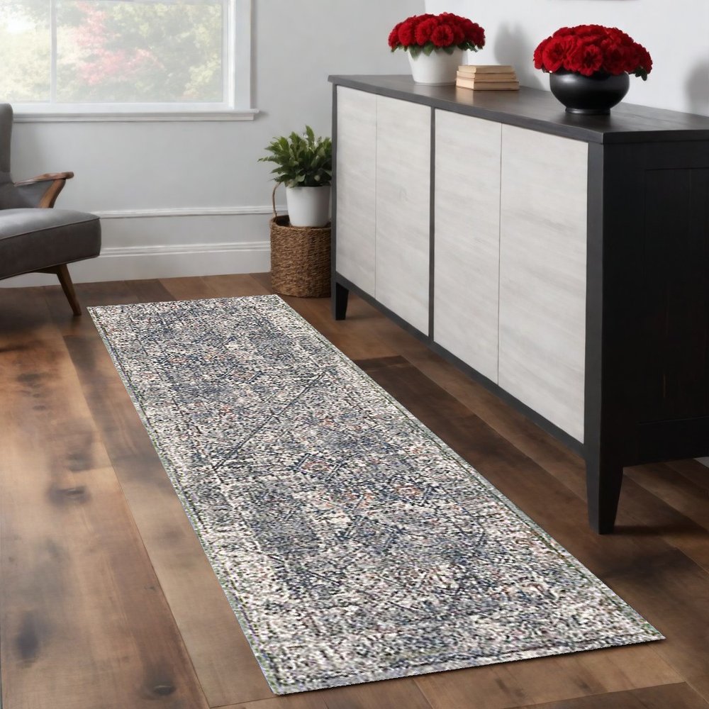 5' X 8' Ivory Gray And Rust Oriental Area Rug