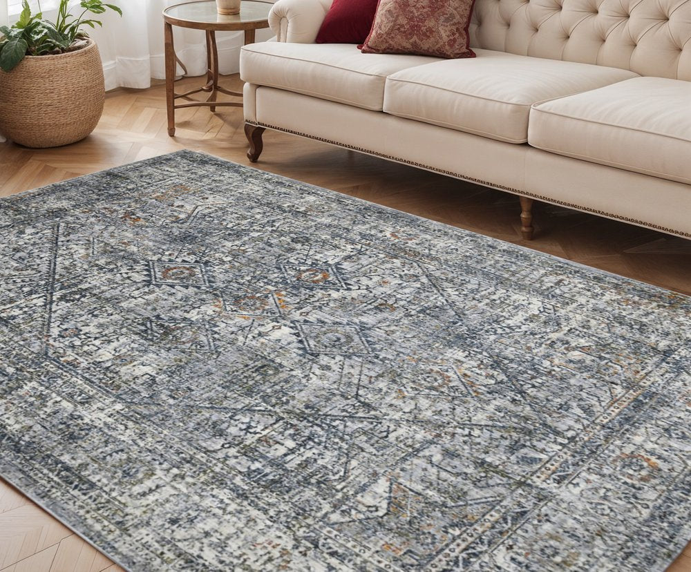 5' X 8' Ivory Gray And Rust Oriental Area Rug