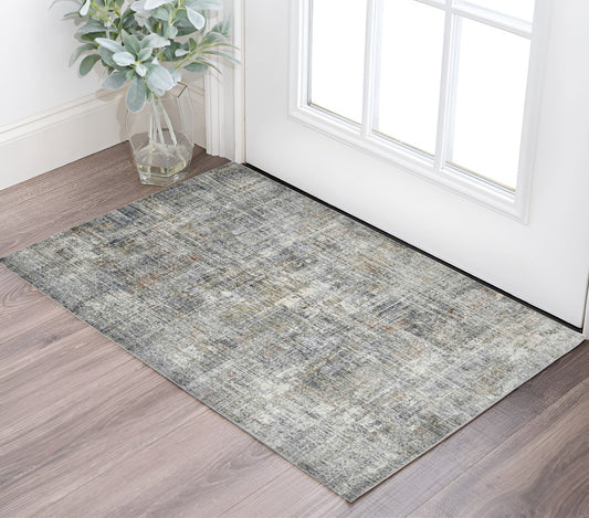 2' X 3' Ivory Navy and Gray Abstract Power Loom Area Rug