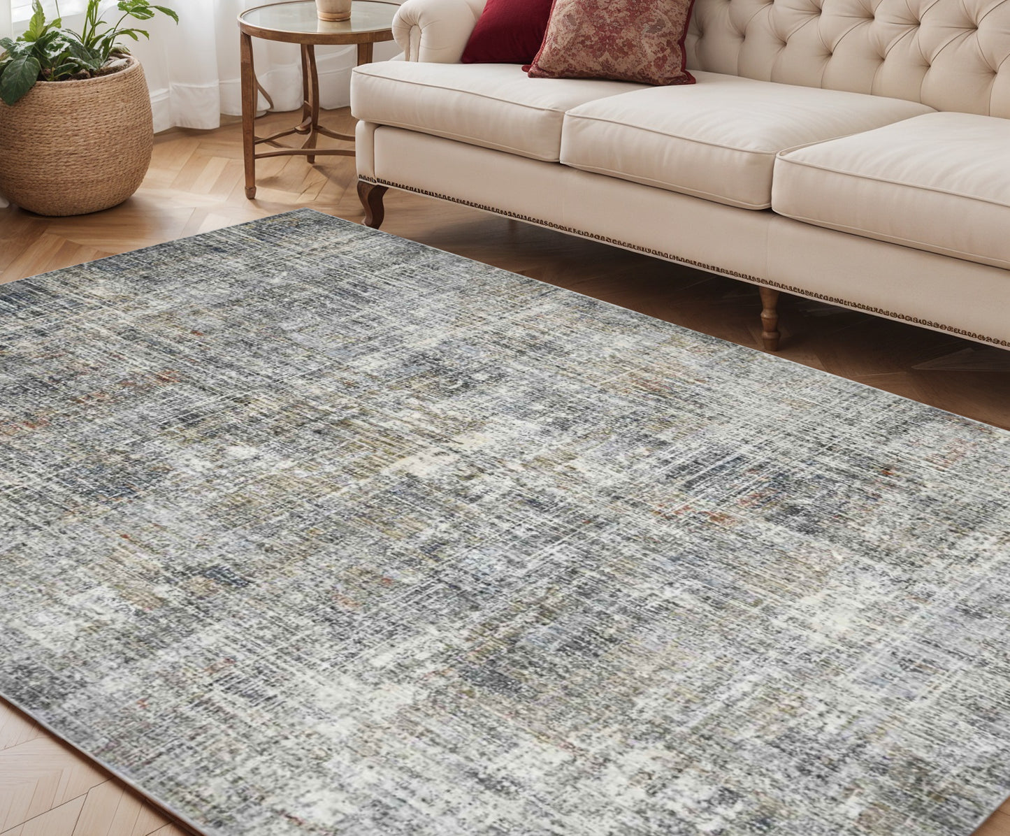 2' X 3' Ivory Navy and Gray Abstract Power Loom Area Rug