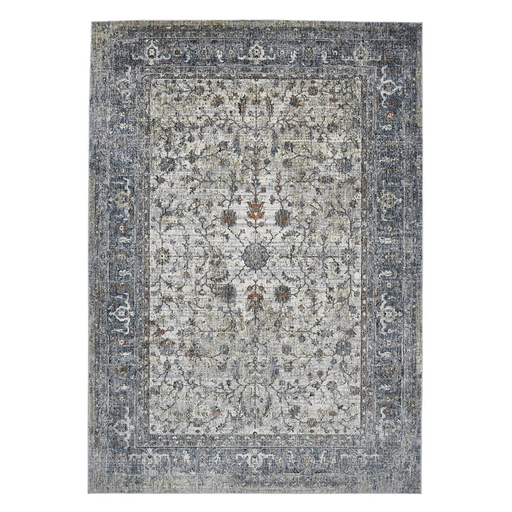 5' X 8' Ivory Blue And Gray Oriental Area Rug