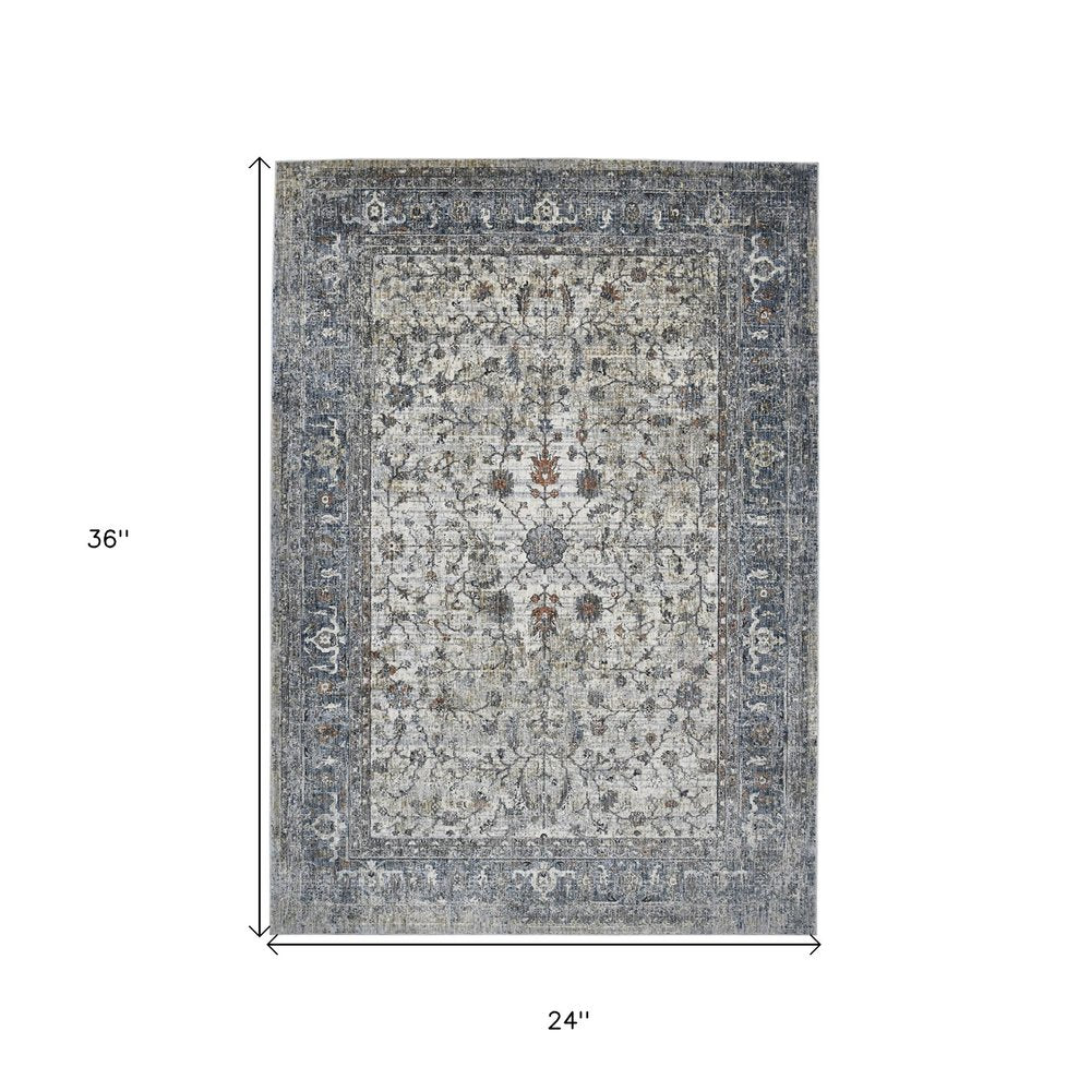 5' X 8' Ivory Blue And Gray Oriental Area Rug