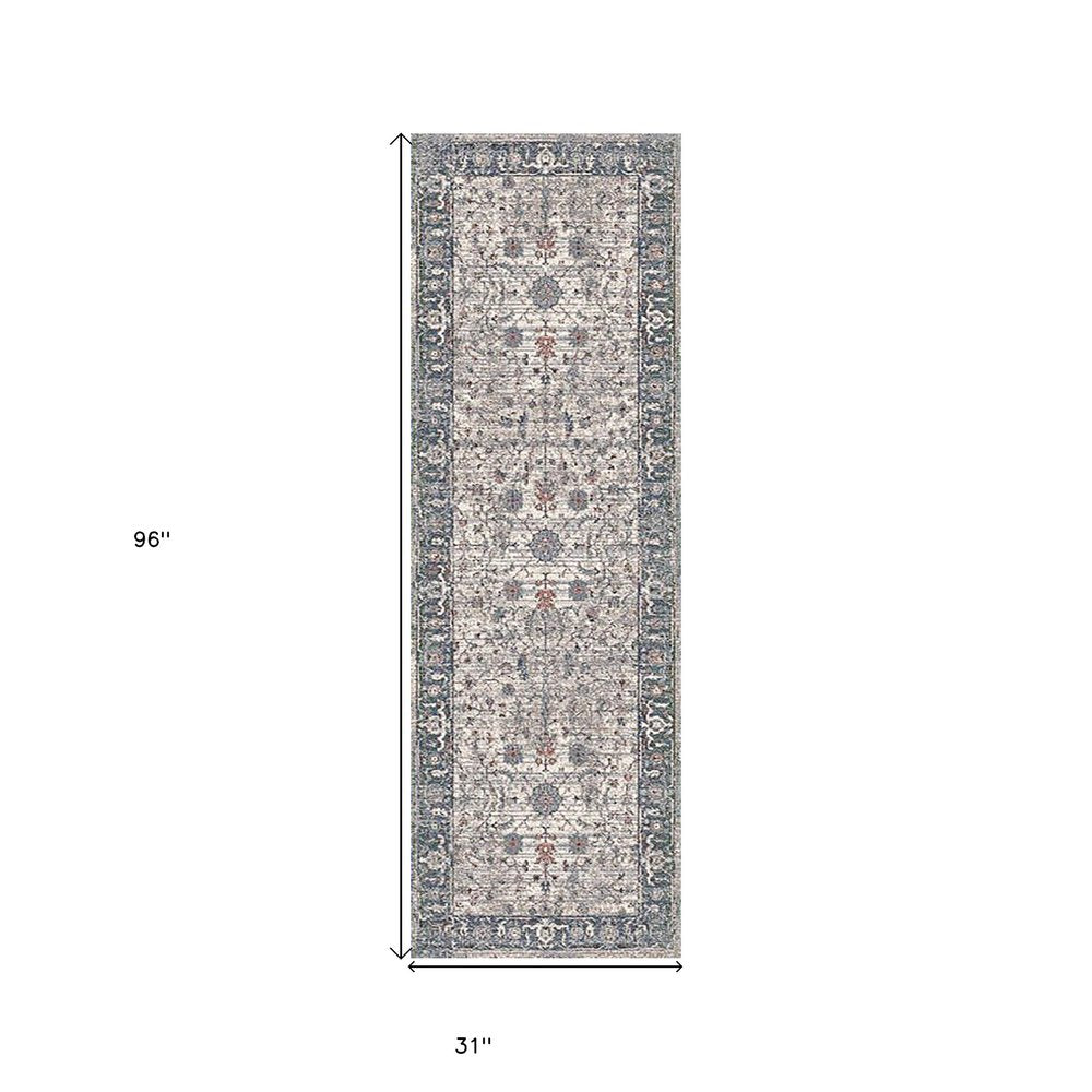 5' X 8' Ivory Blue And Gray Oriental Area Rug