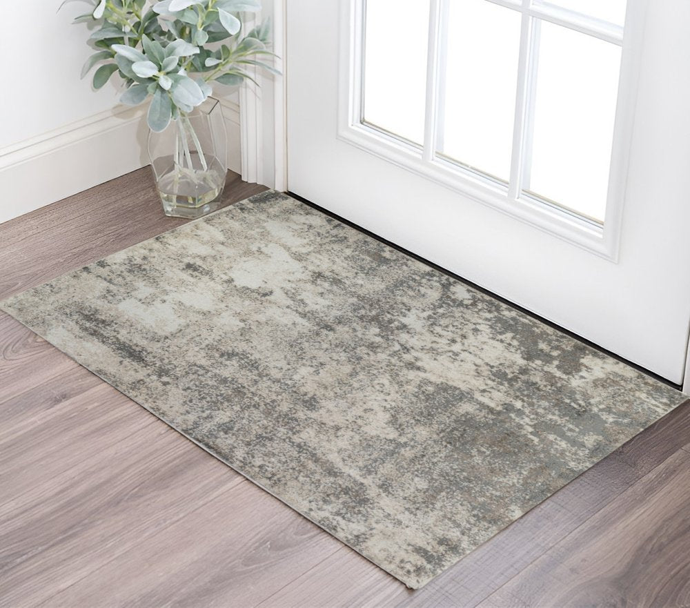 8' Ivory And Gray Abstract Runner Rug