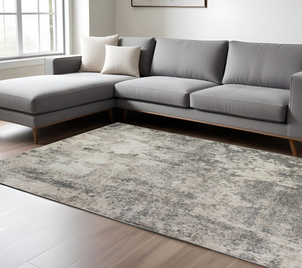 8' Ivory And Gray Abstract Runner Rug