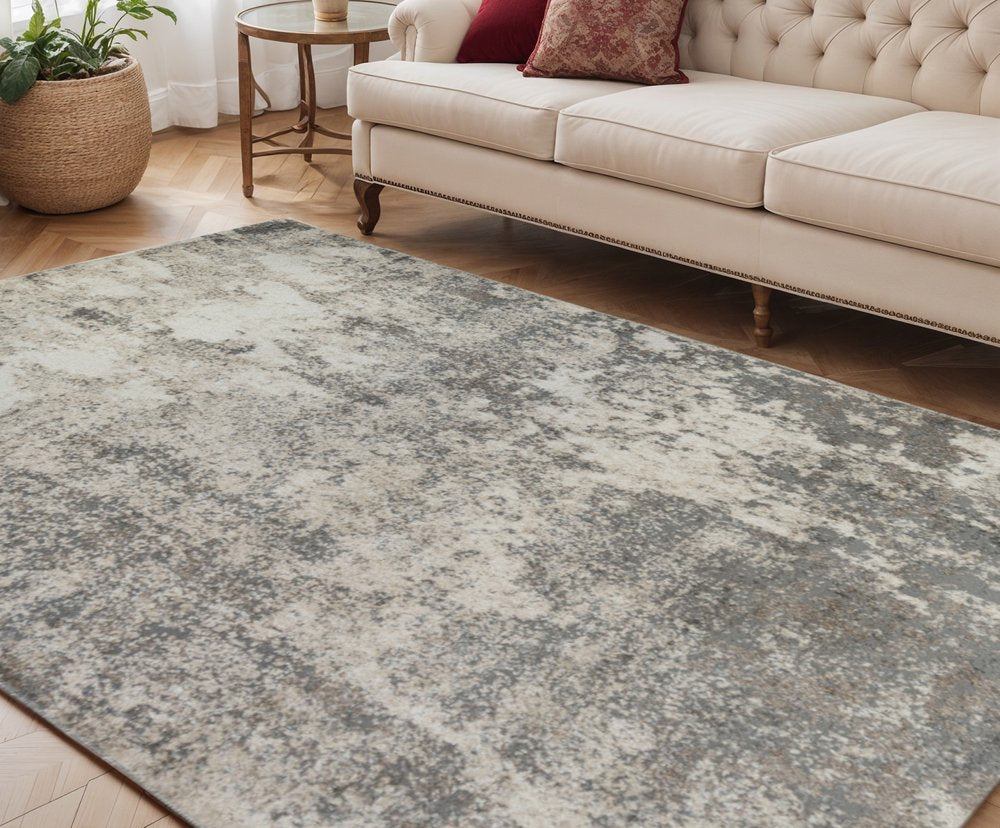 8' Ivory And Gray Abstract Runner Rug