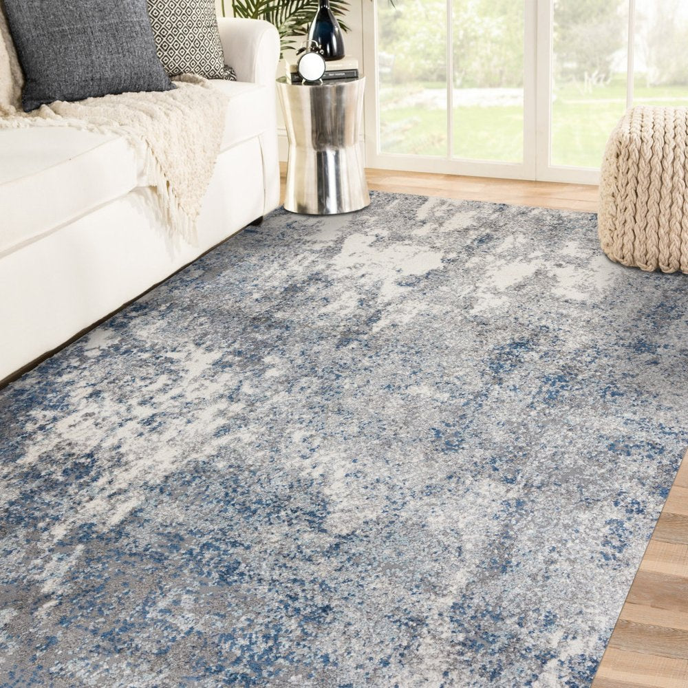 8' X 10' Gray And Light Blue Abstract Area Rug