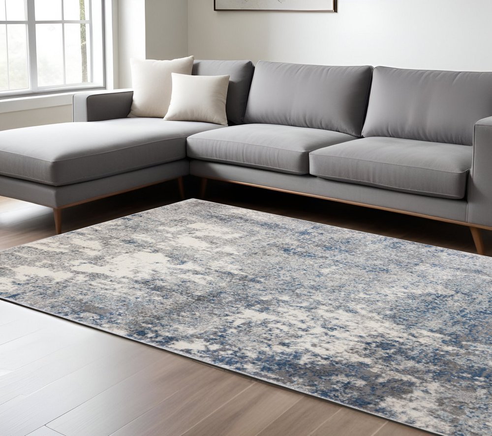 8' X 10' Gray And Light Blue Abstract Area Rug