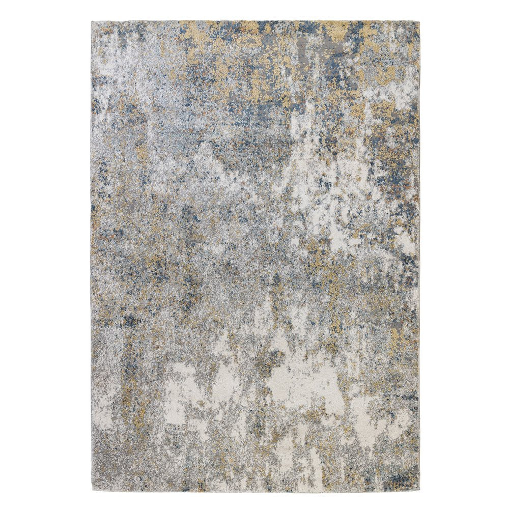 5' X 8' Ivory Blue And Yellow Abstract Area Rug