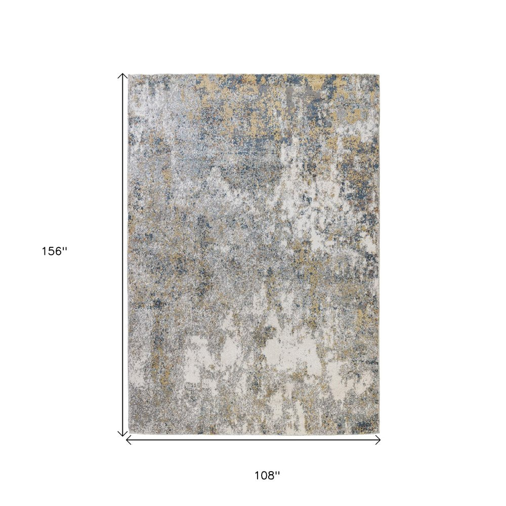5' X 8' Ivory Blue And Yellow Abstract Area Rug