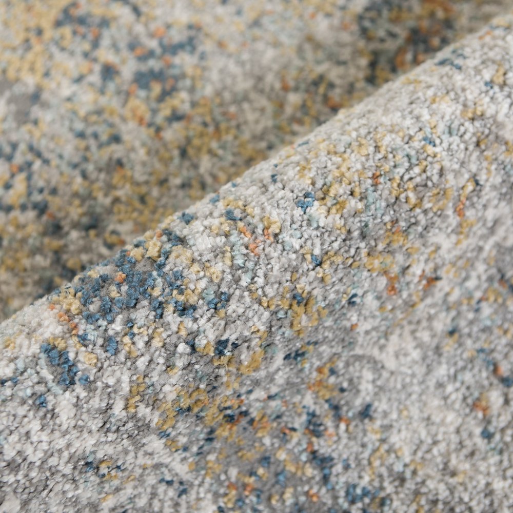 5' X 8' Ivory Blue And Yellow Abstract Area Rug