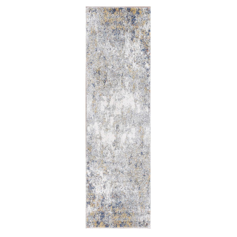 5' X 8' Ivory Blue And Yellow Abstract Area Rug