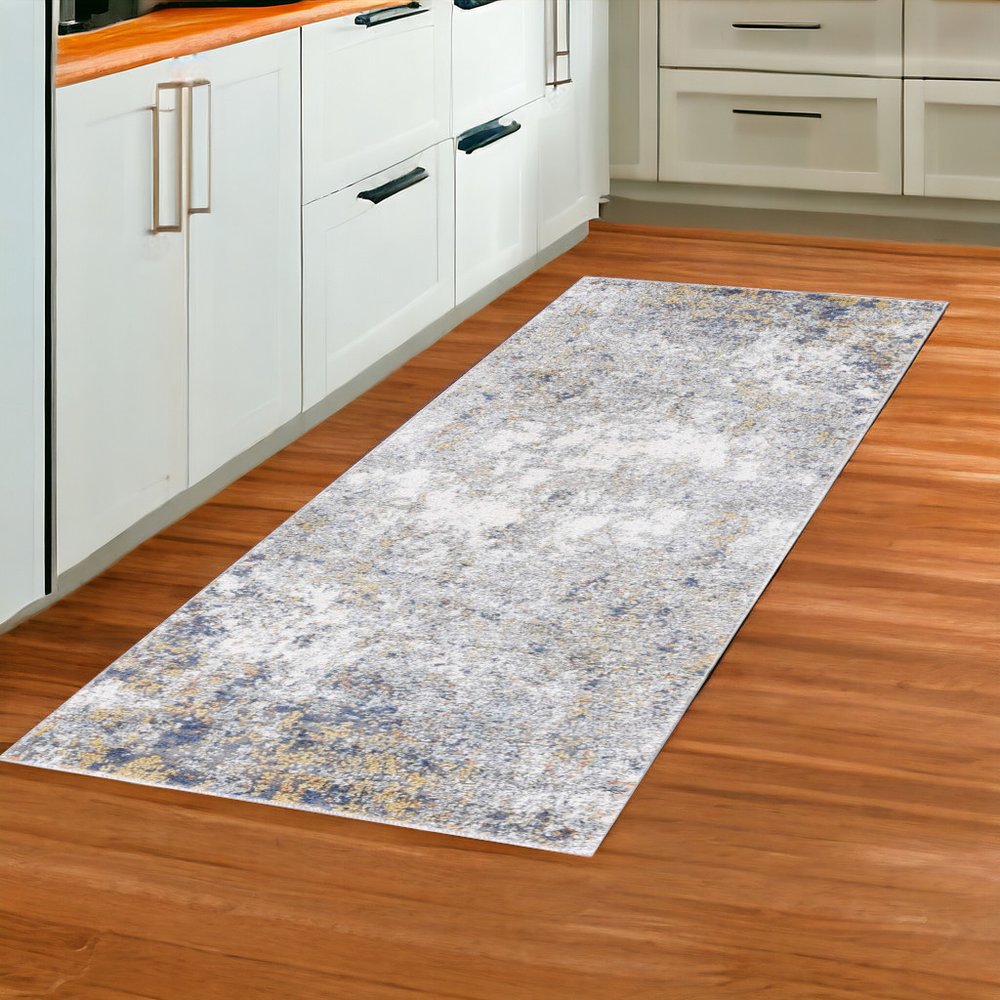 5' X 8' Ivory Blue And Yellow Abstract Area Rug