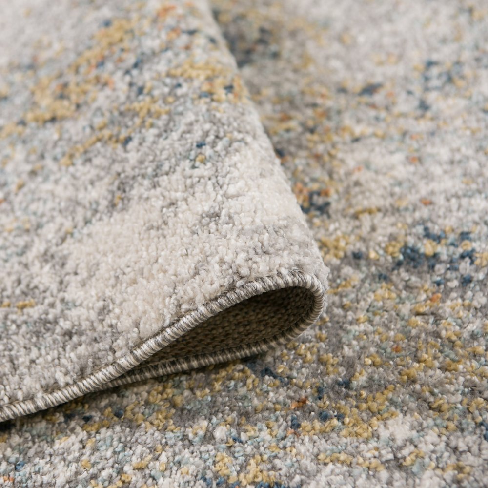 5' X 8' Ivory Blue And Yellow Abstract Area Rug