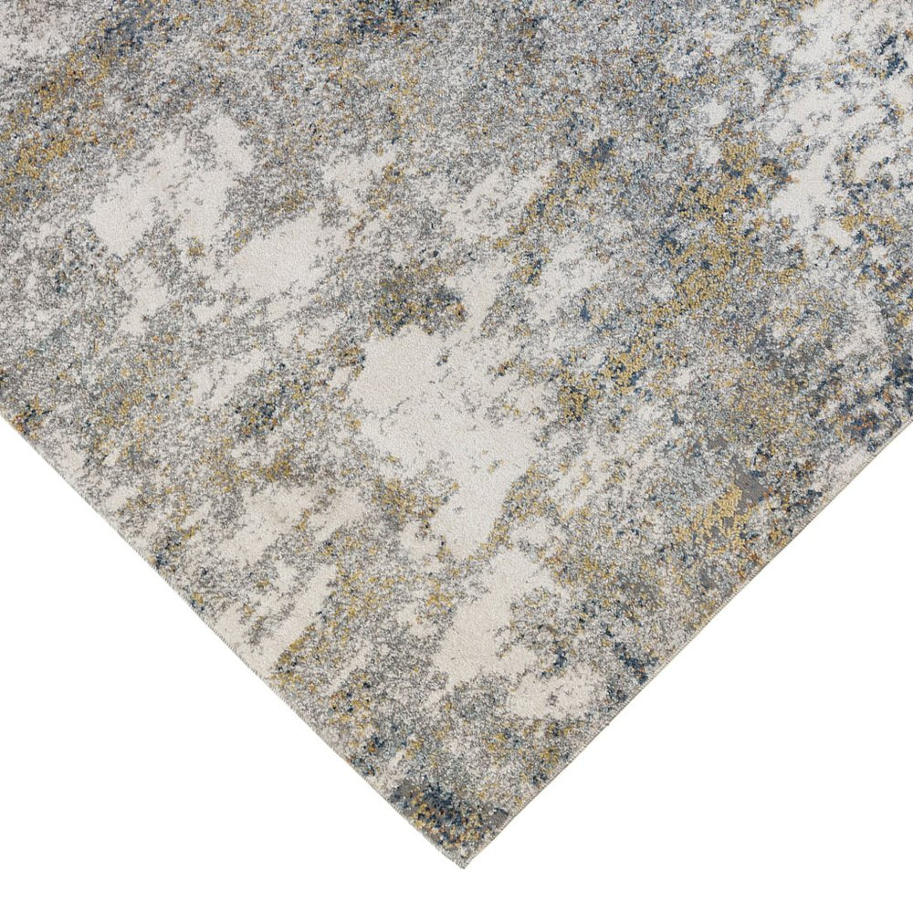 5' X 8' Ivory Blue And Yellow Abstract Area Rug