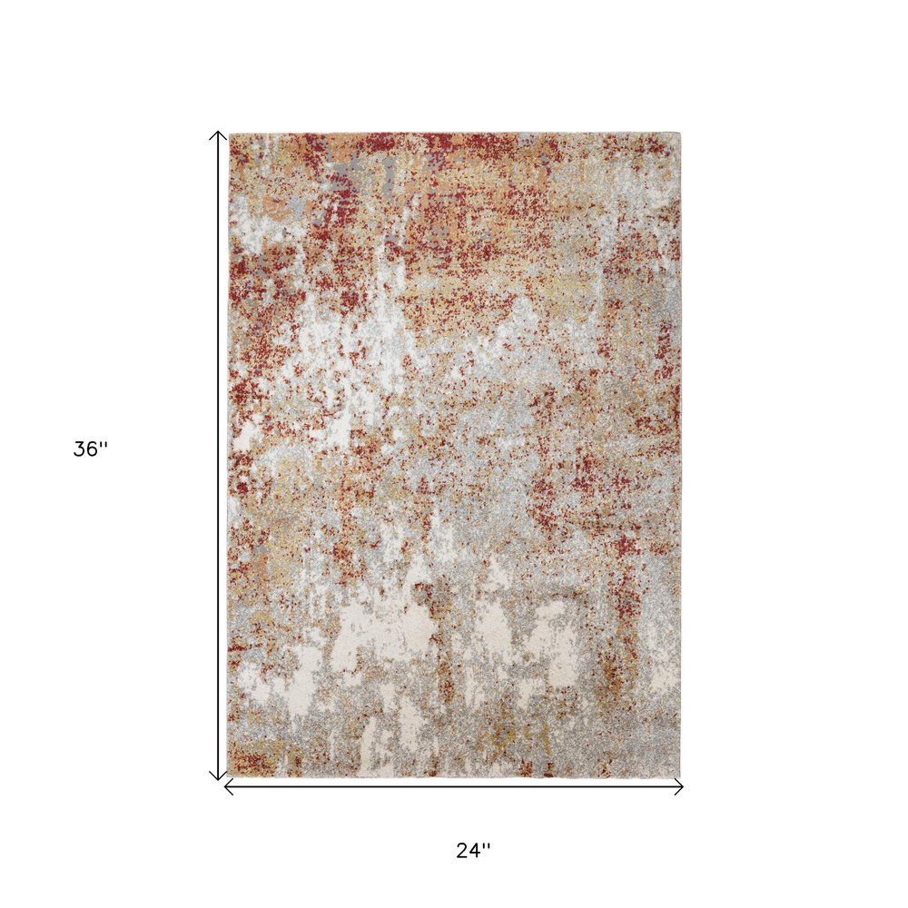 2' X 3' Ivory Red And Gray Abstract Area Rug