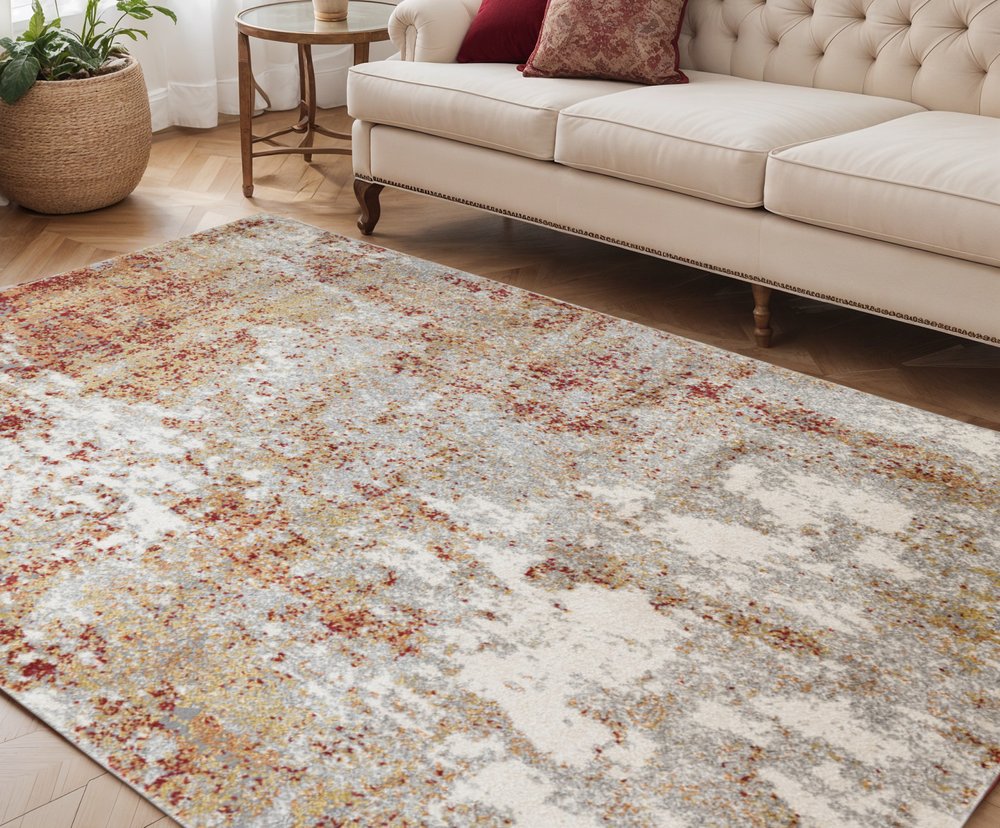 2' X 3' Ivory Red And Gray Abstract Area Rug