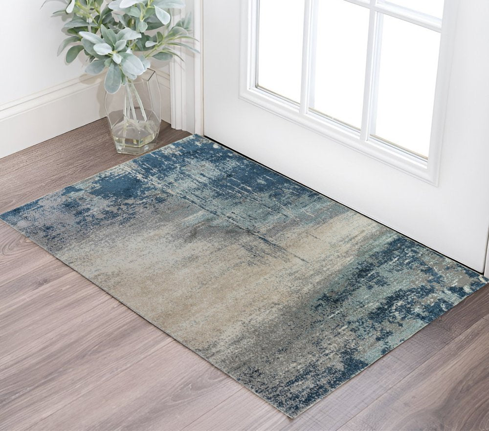 2' X 3' Dark Blue And Gray Abstract Area Rug