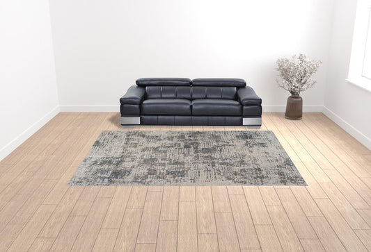 8' Gray and Beige Abstract Power Loom Runner Rug
