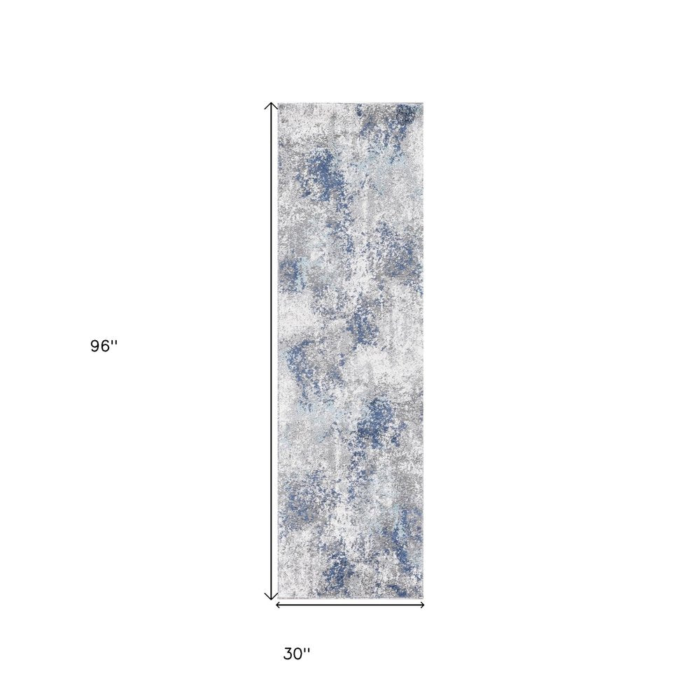 9' X 12' Ivory Blue And Gray Abstract Area Rug