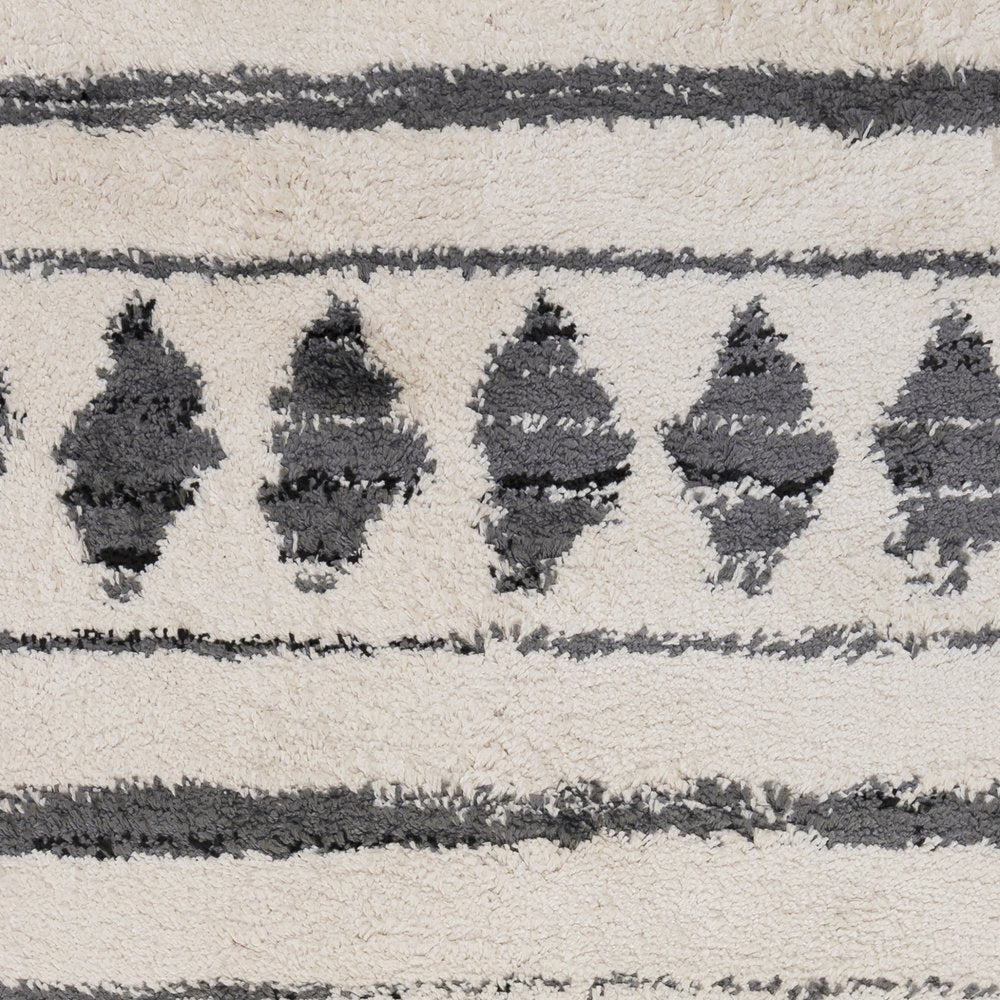 5' X 8' Cream Black And Gray Geometric Shag Area Rug