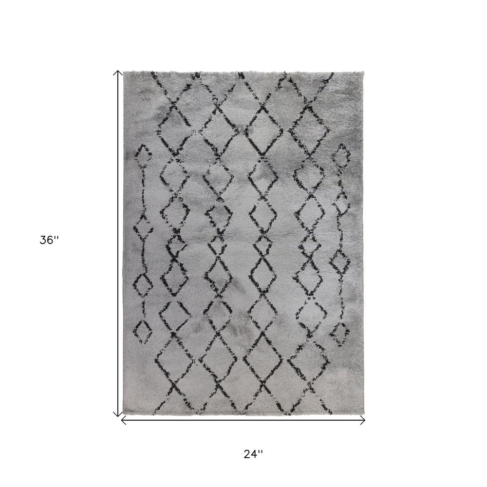 2' X 3' Gray And Black Geometric Shag Area Rug