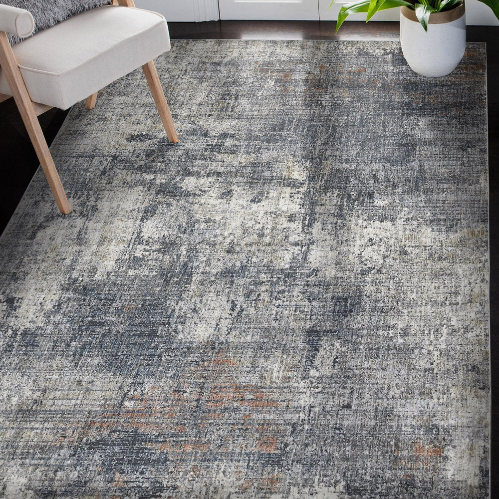9' X 12' Ivory And Gray Abstract Area Rug