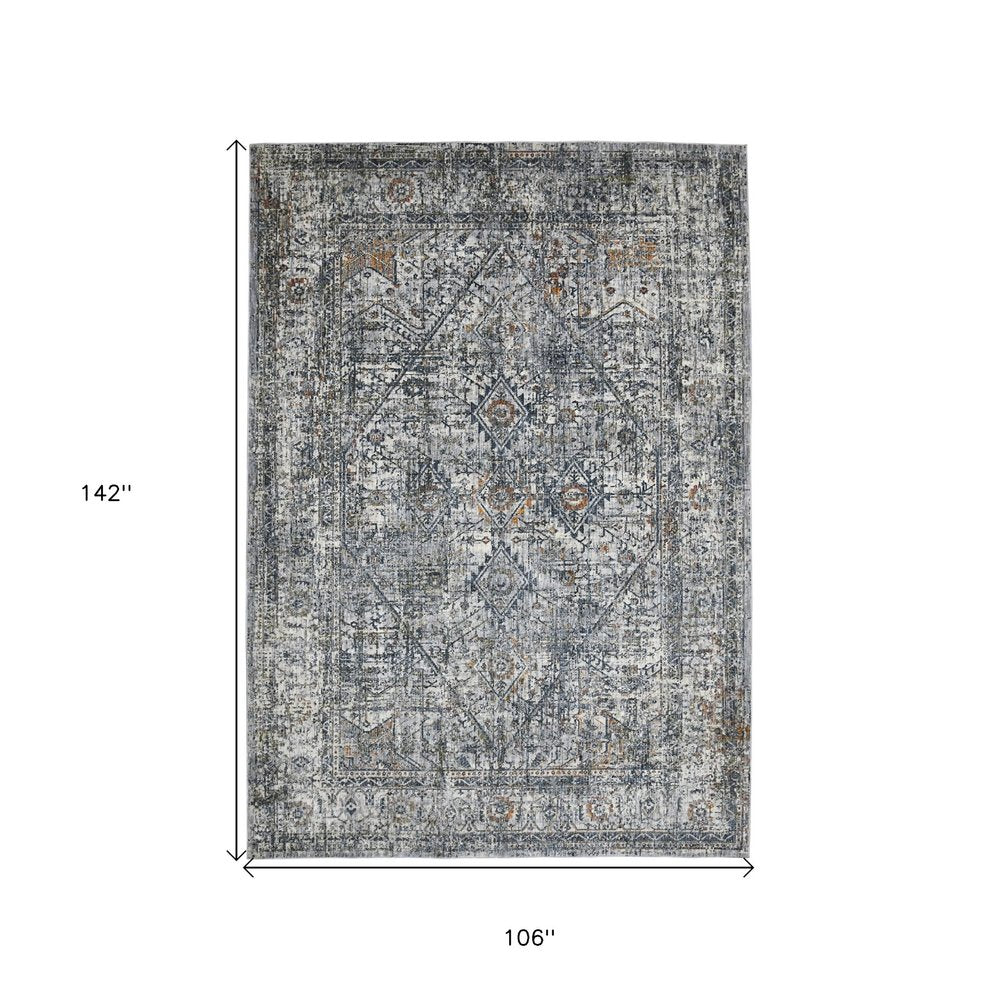 9' X 12' Ivory Gray And Rust Oriental Area Rug