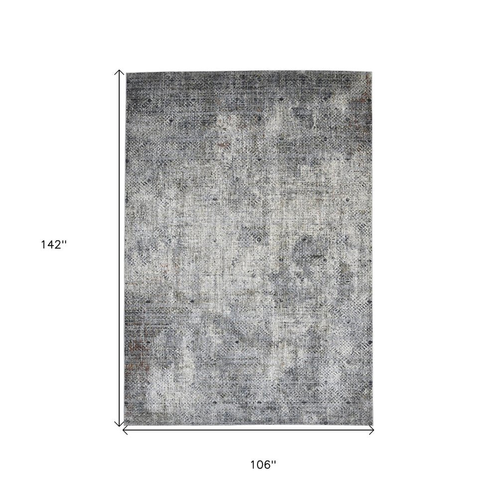 9' X 12' Ivory Black And Gray Abstract Area Rug
