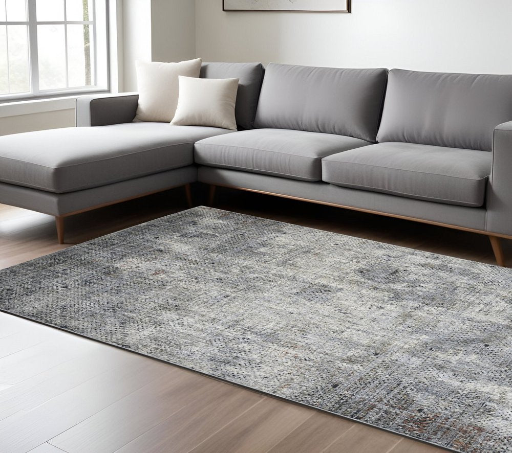 9' X 12' Ivory Black And Gray Abstract Area Rug