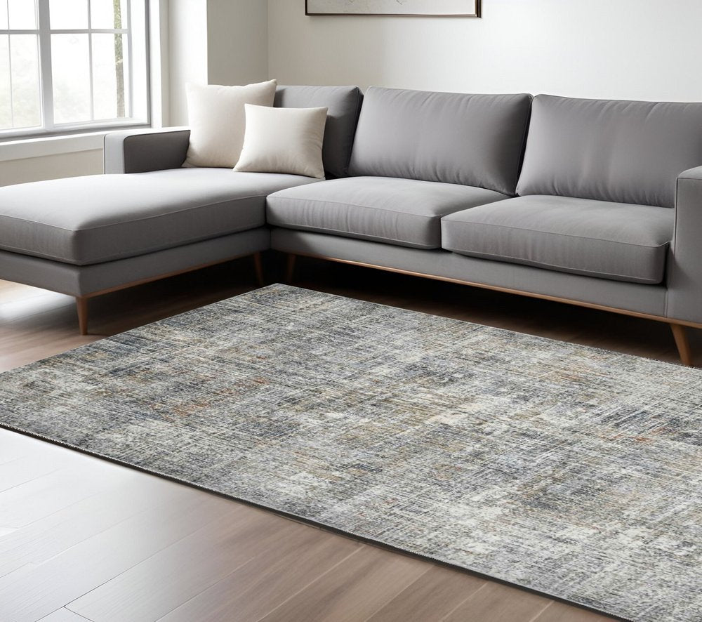 9' X 12' Ivory Gray And Brick Red Abstract Area Rug