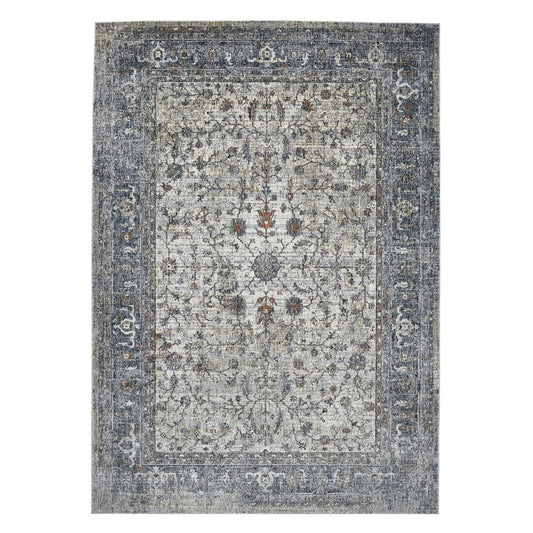 9' X 12' Ivory Blue And Gray Oriental Area Rug