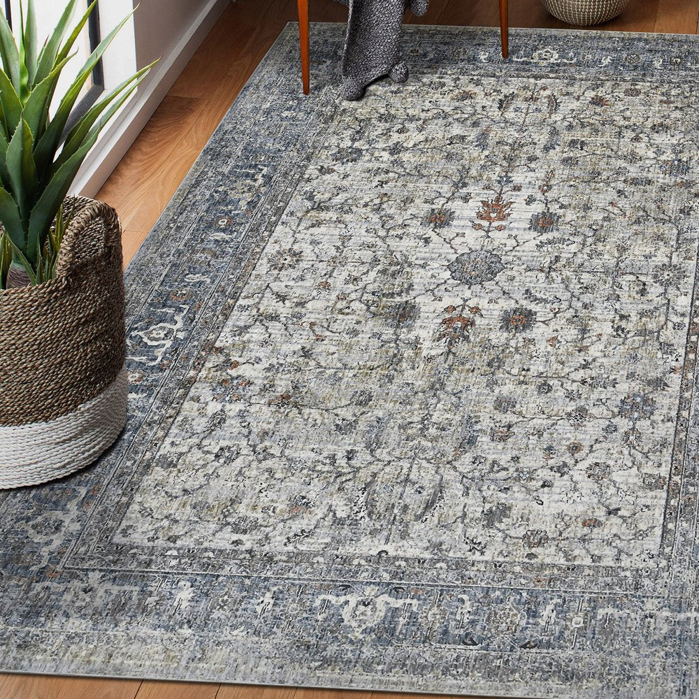 9' X 12' Ivory Blue And Gray Oriental Area Rug