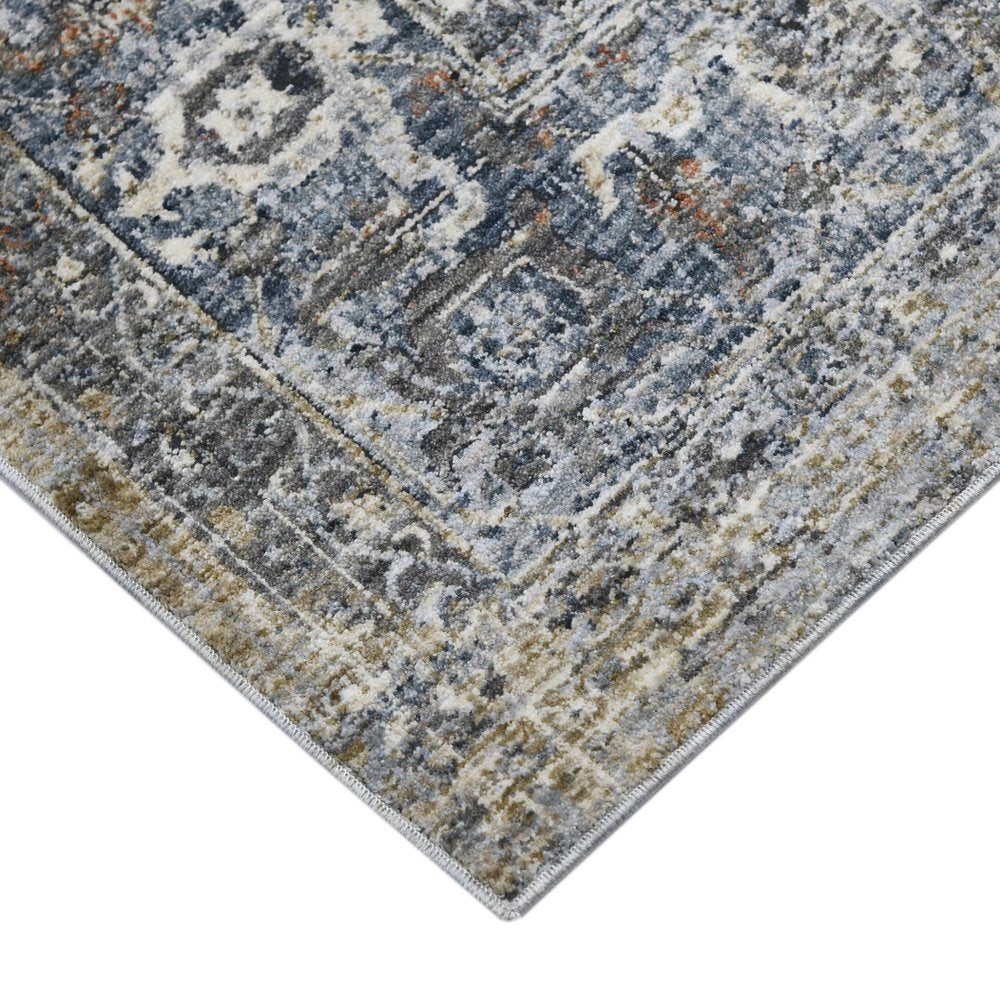 9' X 12' Ivory Blue And Gray Oriental Area Rug