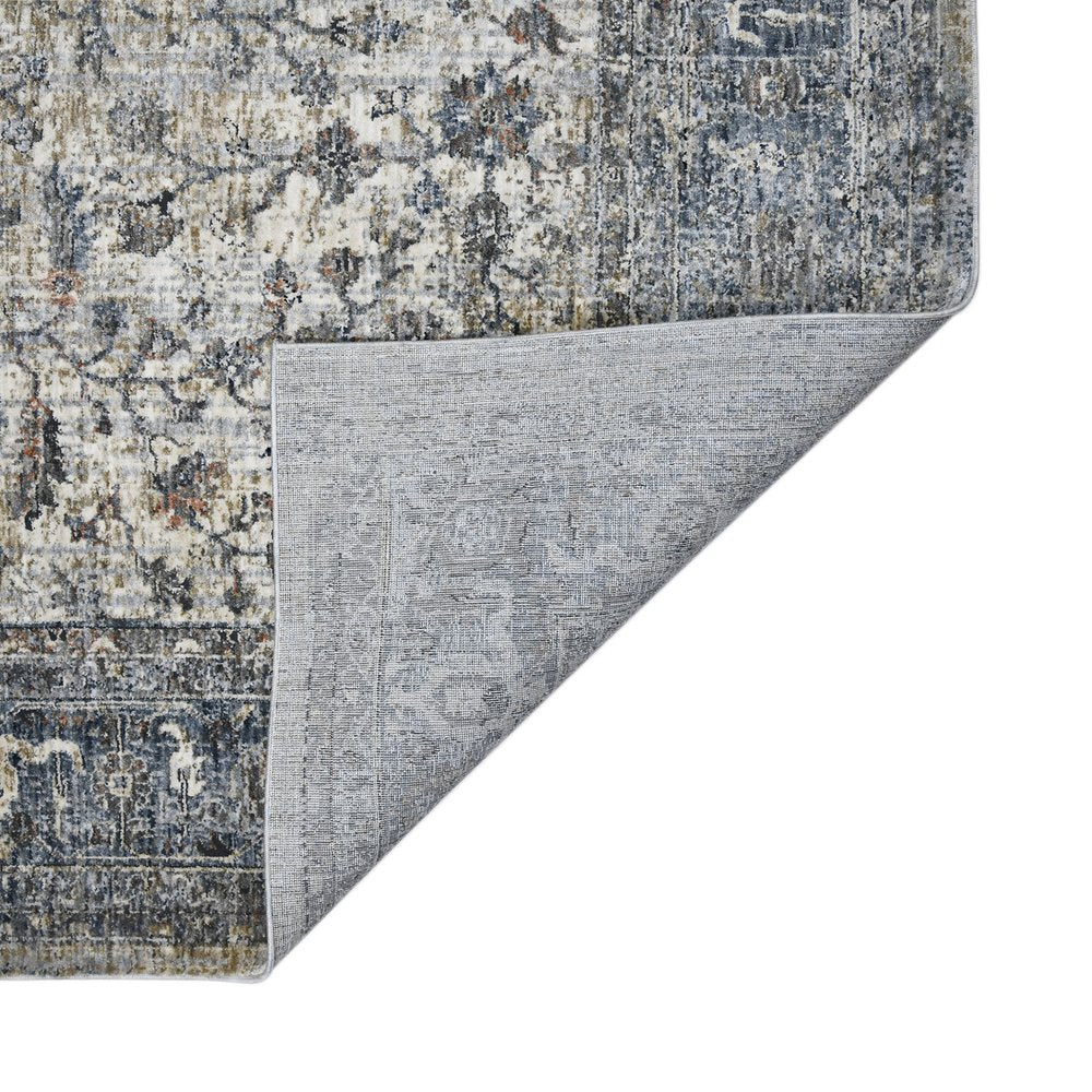 9' X 12' Ivory Blue And Gray Oriental Area Rug