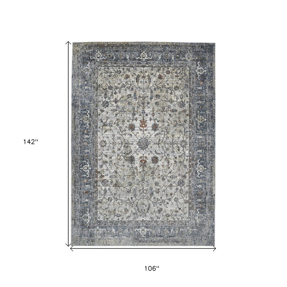 9' X 12' Ivory Blue And Gray Oriental Area Rug