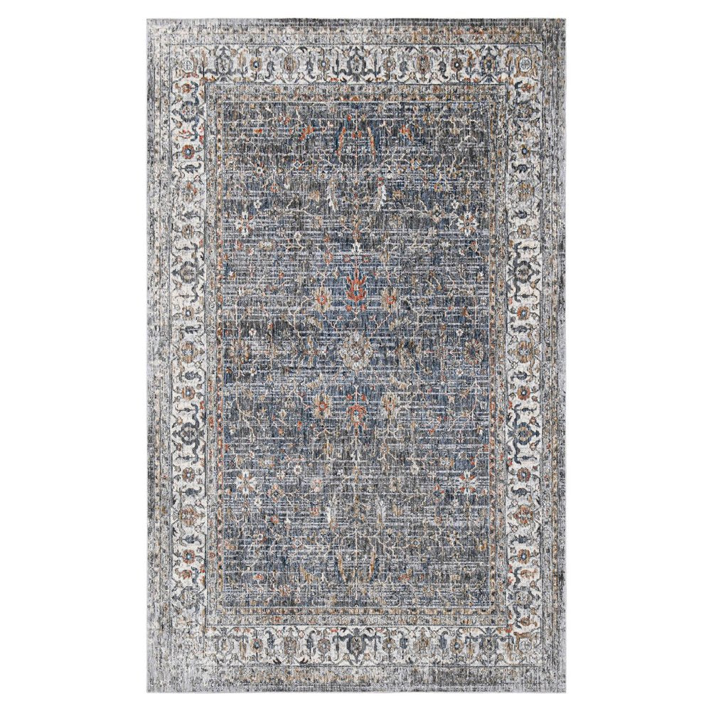 9' X 12' Ivory Blue And Gray Oriental Area Rug