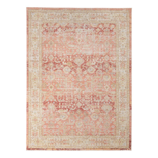 2' X 3' Salmon And Tan Floral Distressed Area Rug