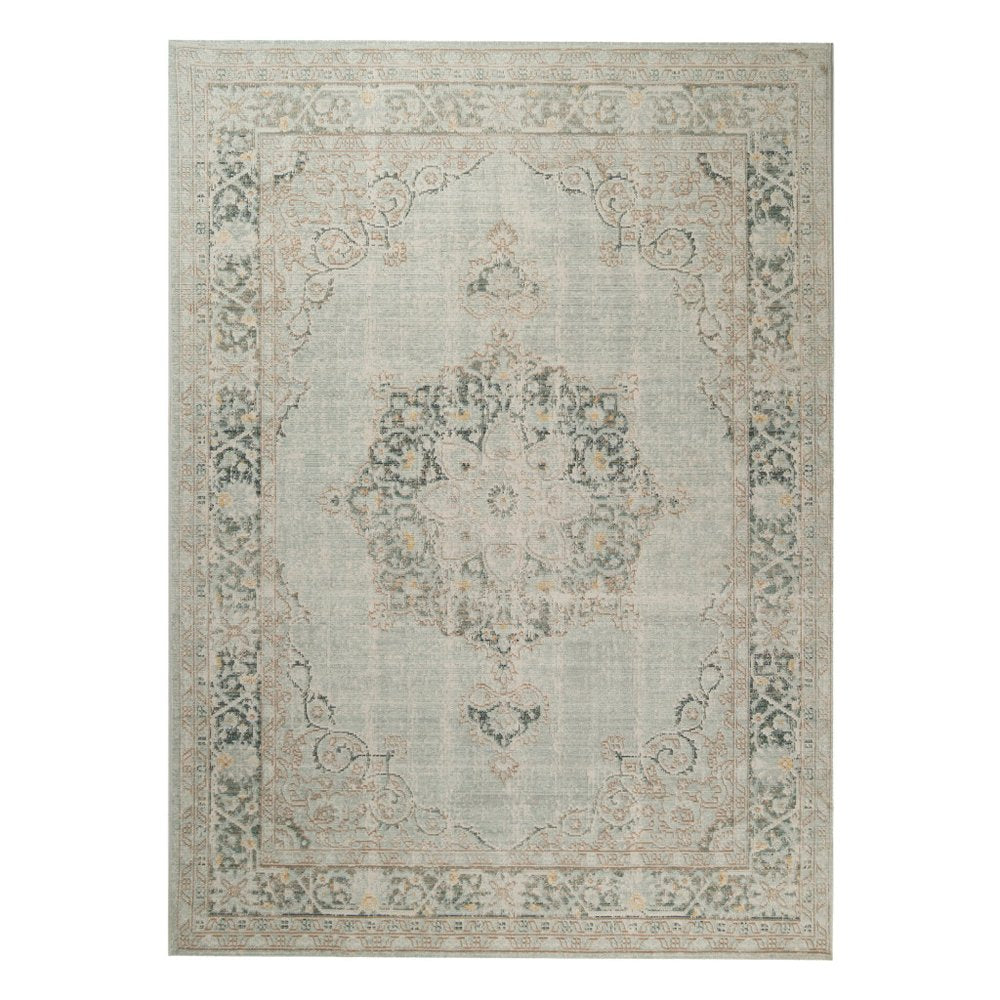 2' X 3' Tan And Light Green Medallion Distressed Area Rug