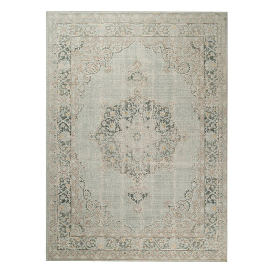 2' X 3' Tan And Light Green Medallion Distressed Area Rug