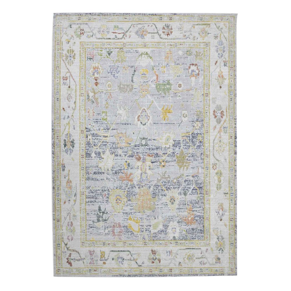 2' X 3' Ivory Blue And Green Floral Distressed Area Rug