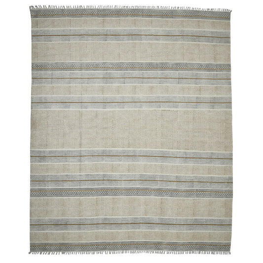 2' X 3' Gray And Brown Striped Flatweave Handmade Distressed Area Rug With Fringe