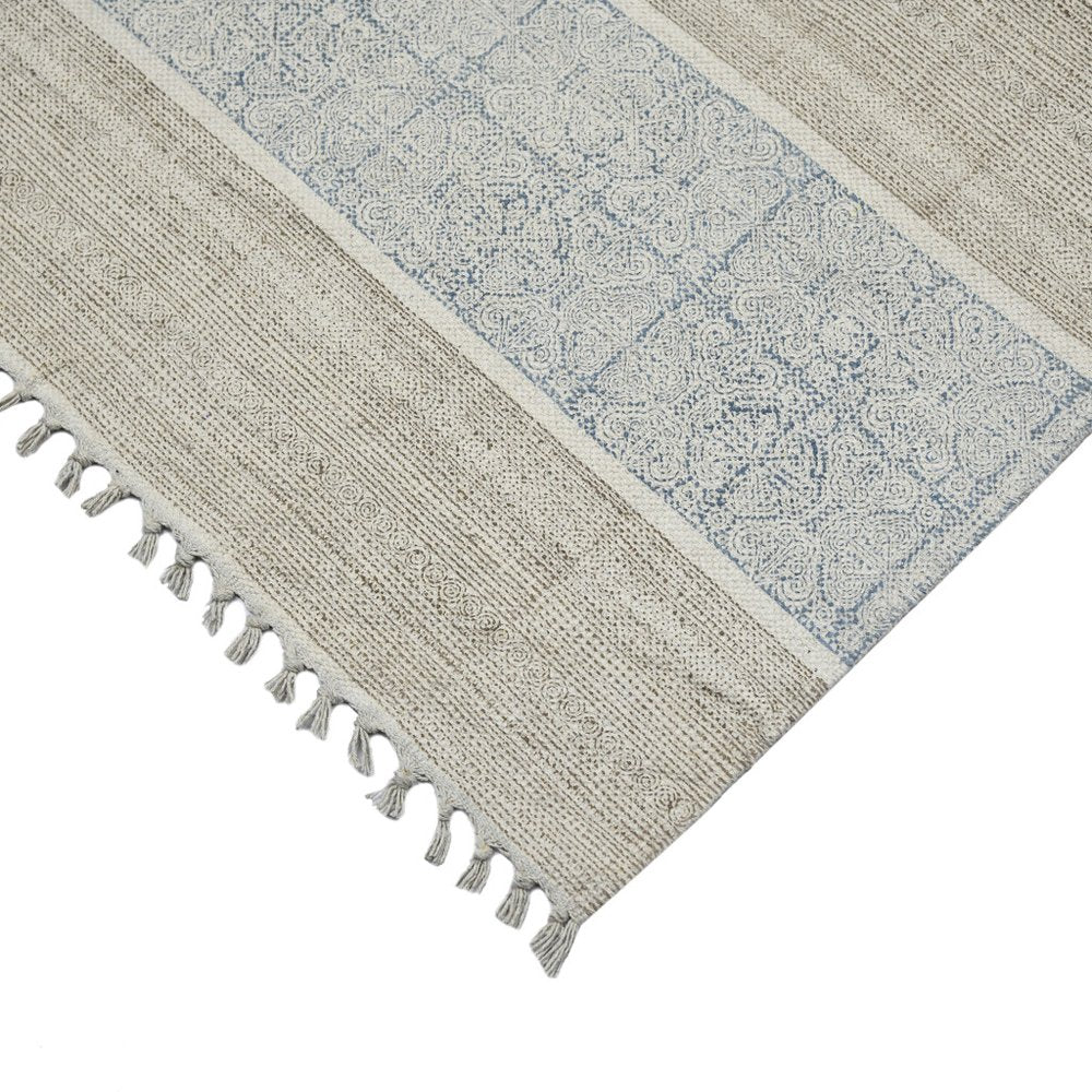 2' X 3' Blue And Gray Striped Flatweave Handmade Distressed Area Rug With Fringe