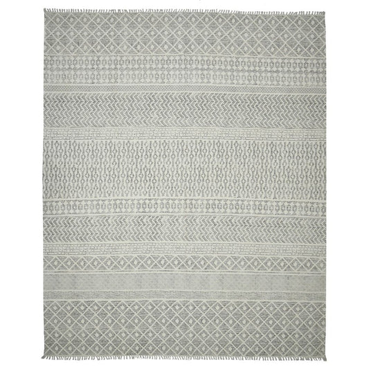 2' X 3' Gray And Ivory Geometric Flatweave Handmade Distressed Area Rug With Fringe