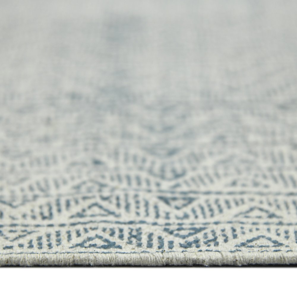 2' X 3' Gray And Blue Geometric Flatweave Handmade Distressed Area Rug With Fringe