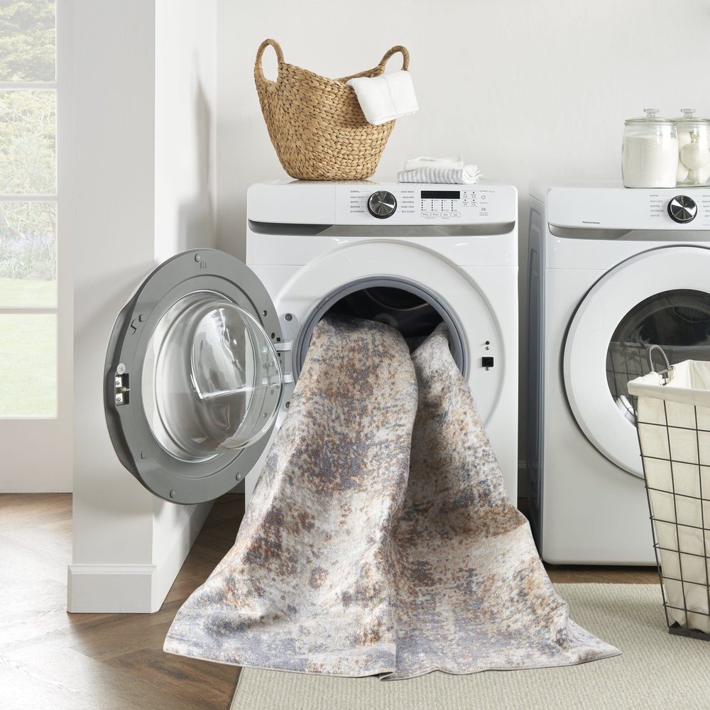 10' Ivory Blue And Brown Abstract Runner Rug