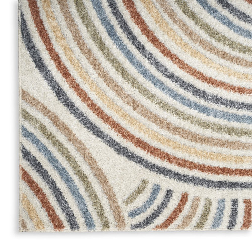 12' Blue And Ivory Abstract Washable Runner Rug